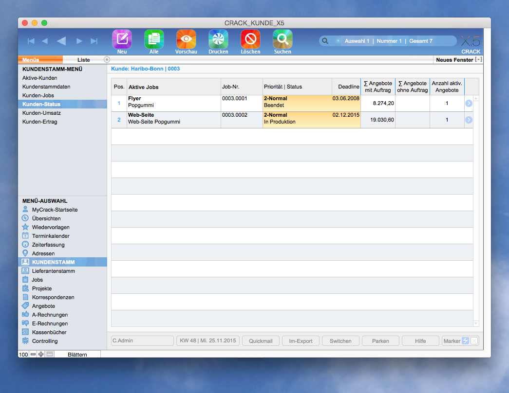 AGENTURSOFTWARE | Kundenstatus